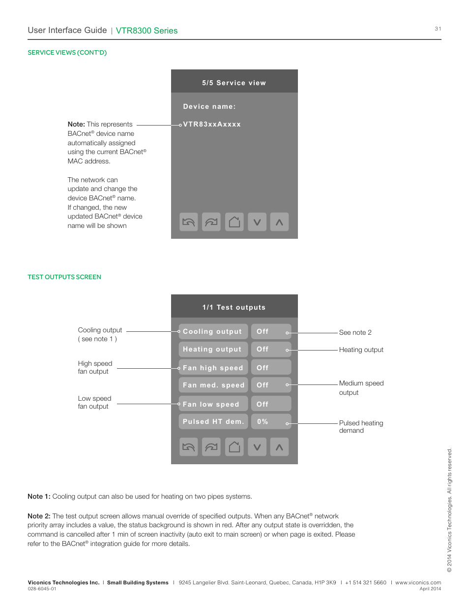 Vtr8300 series, User interface guide | Viconics VTR8300 Line Voltage User Interface Guide User Manual | Page 31 / 32