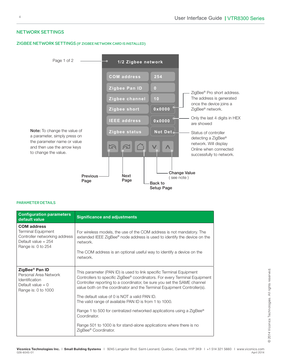 Vtr8300 series, User interface guide, Network settings | Viconics VTR8300 Line Voltage User Interface Guide User Manual | Page 4 / 32