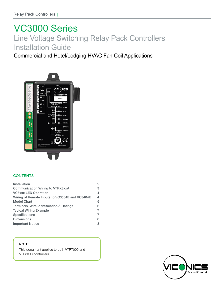 Viconics VC3000 Line Voltage Installation Guide User Manual | 8 pages