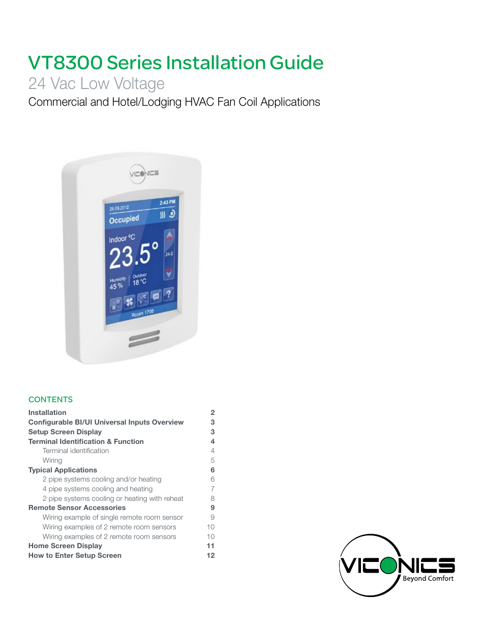 Viconics VT8300 Low Voltage Installation Guide User Manual | 13 pages