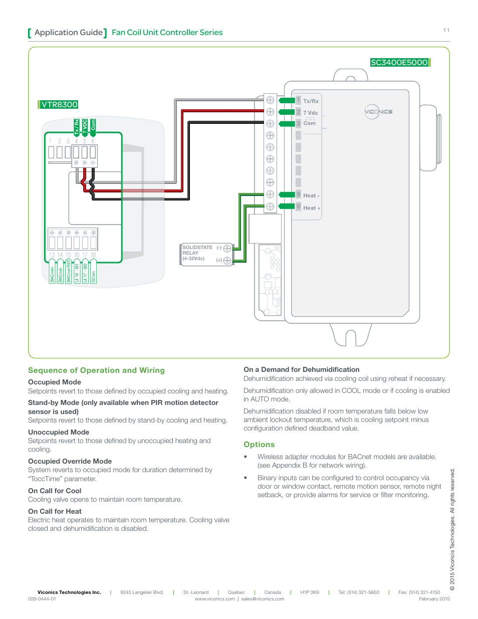 Fan coil unit controller series application guide, Sequence of operation and wiring, Options | Viconics VT8300 Low Voltage Application Guide User Manual | Page 11 / 64