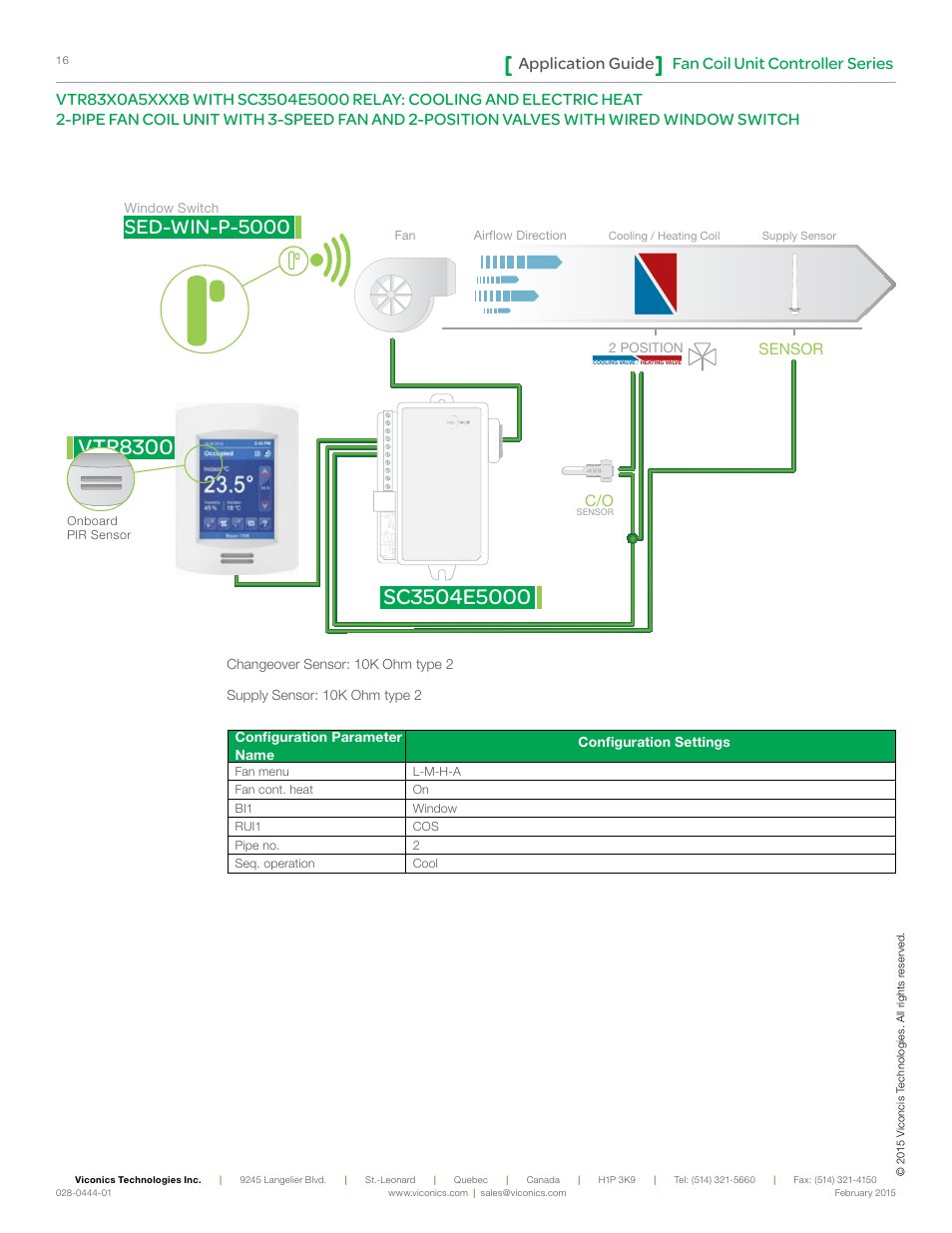 Vtr8300, Sed-win-p-5000, Fan coil unit controller series application guide | Sensor c/o | Viconics VT8300 Low Voltage Application Guide User Manual | Page 16 / 64