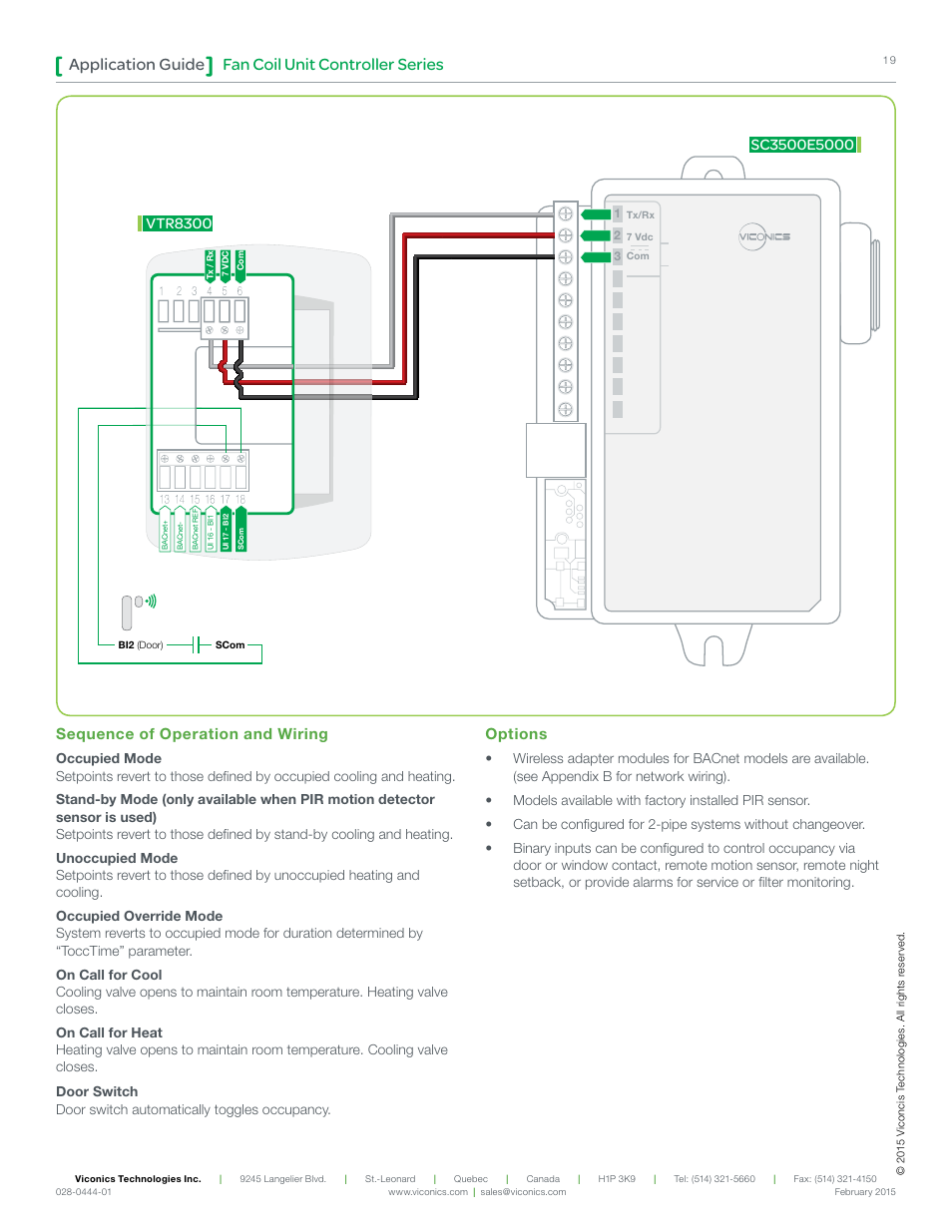 Fan coil unit controller series application guide, Options | Viconics VT8300 Low Voltage Application Guide User Manual | Page 19 / 64