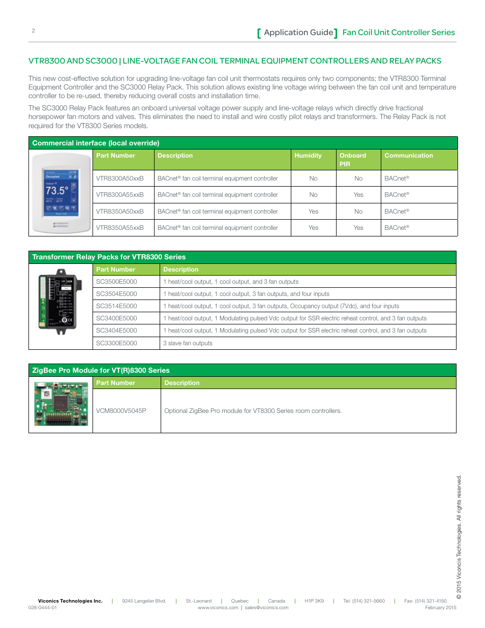 Fan coil unit controller series application guide | Viconics VT8300 Low Voltage Application Guide User Manual | Page 2 / 64