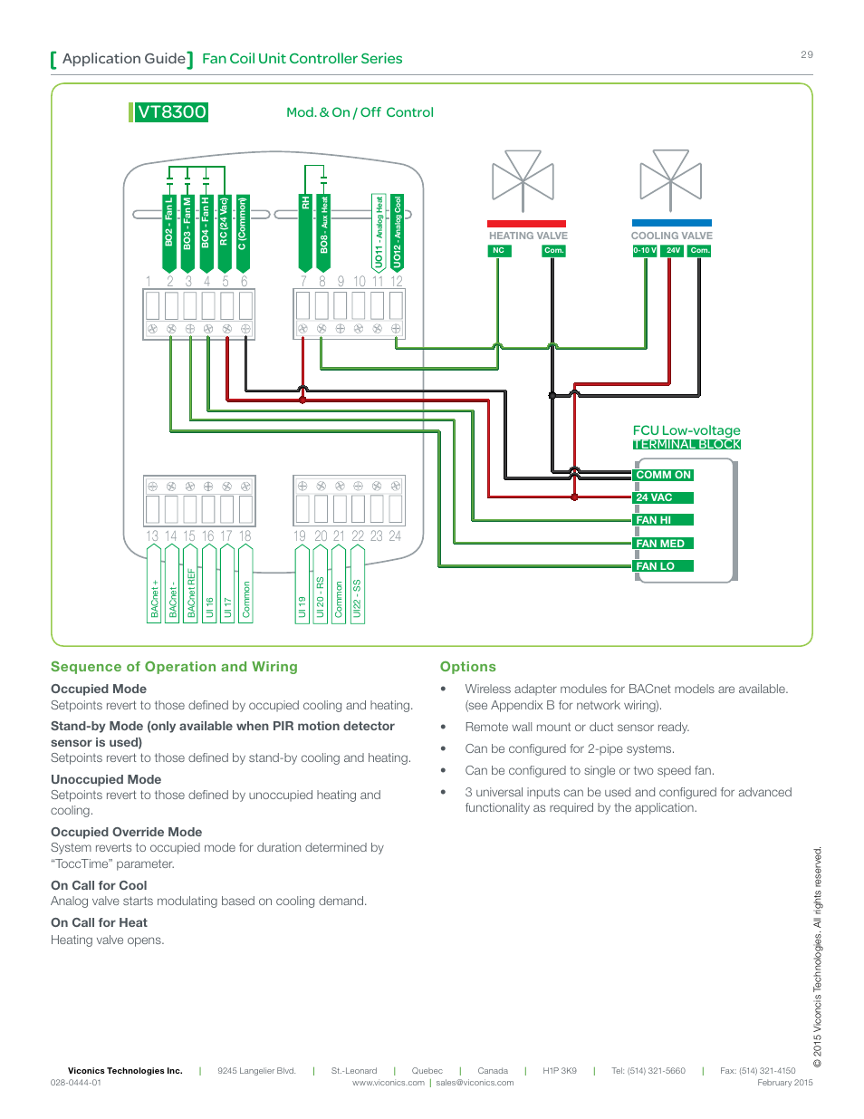 Vt8300, Fan coil unit controller series application guide, Mod. & on / off control | Options | Viconics VT8300 Low Voltage Application Guide User Manual | Page 29 / 64