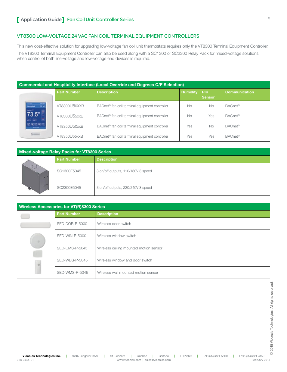 Fan coil unit controller series application guide | Viconics VT8300 Low Voltage Application Guide User Manual | Page 3 / 64