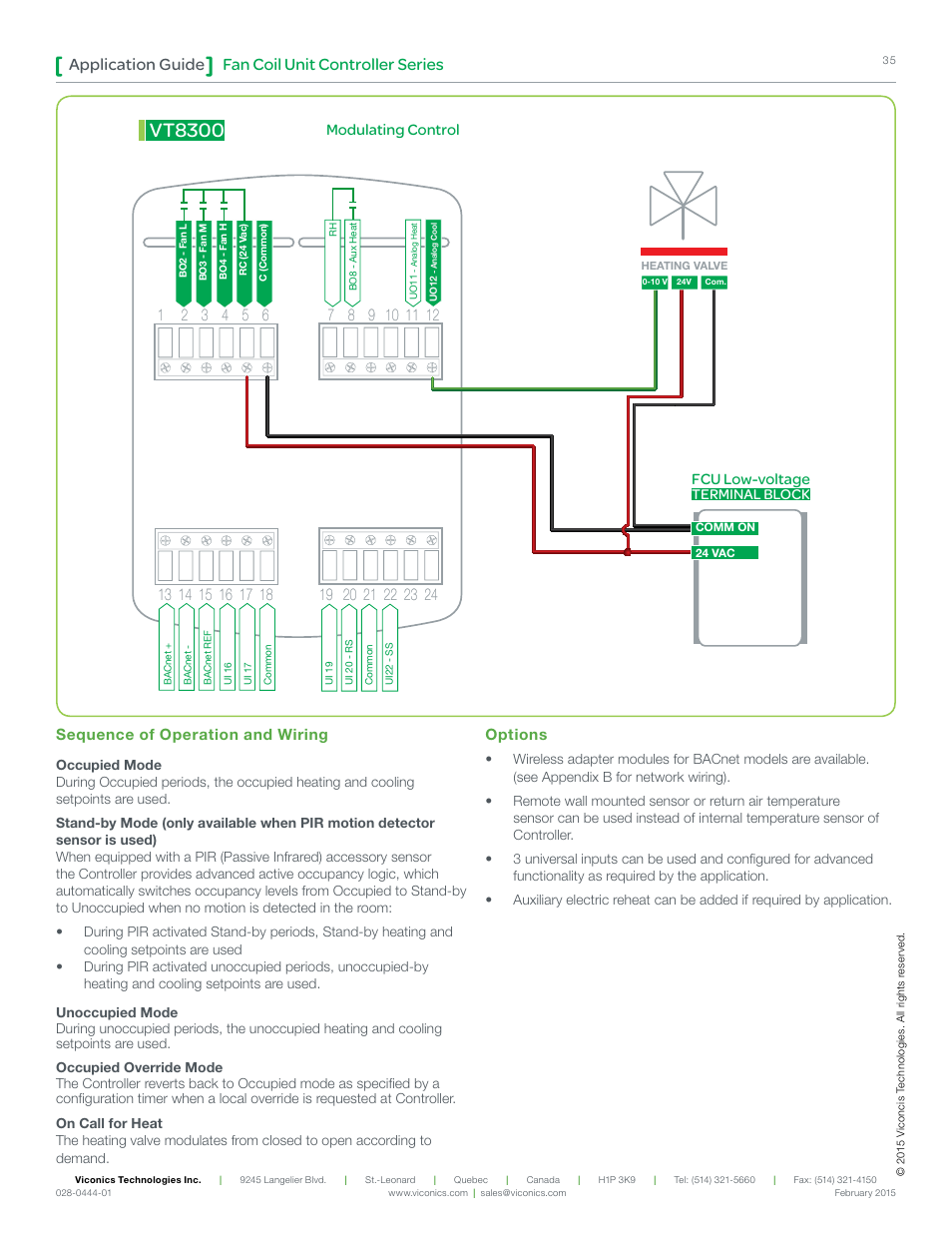 Vt8300, Fan coil unit controller series application guide, Modulating control | Options | Viconics VT8300 Low Voltage Application Guide User Manual | Page 35 / 64