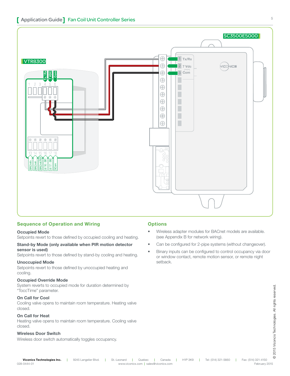 Fan coil unit controller series application guide, Sequence of operation and wiring, Options | Viconics VT8300 Low Voltage Application Guide User Manual | Page 5 / 64