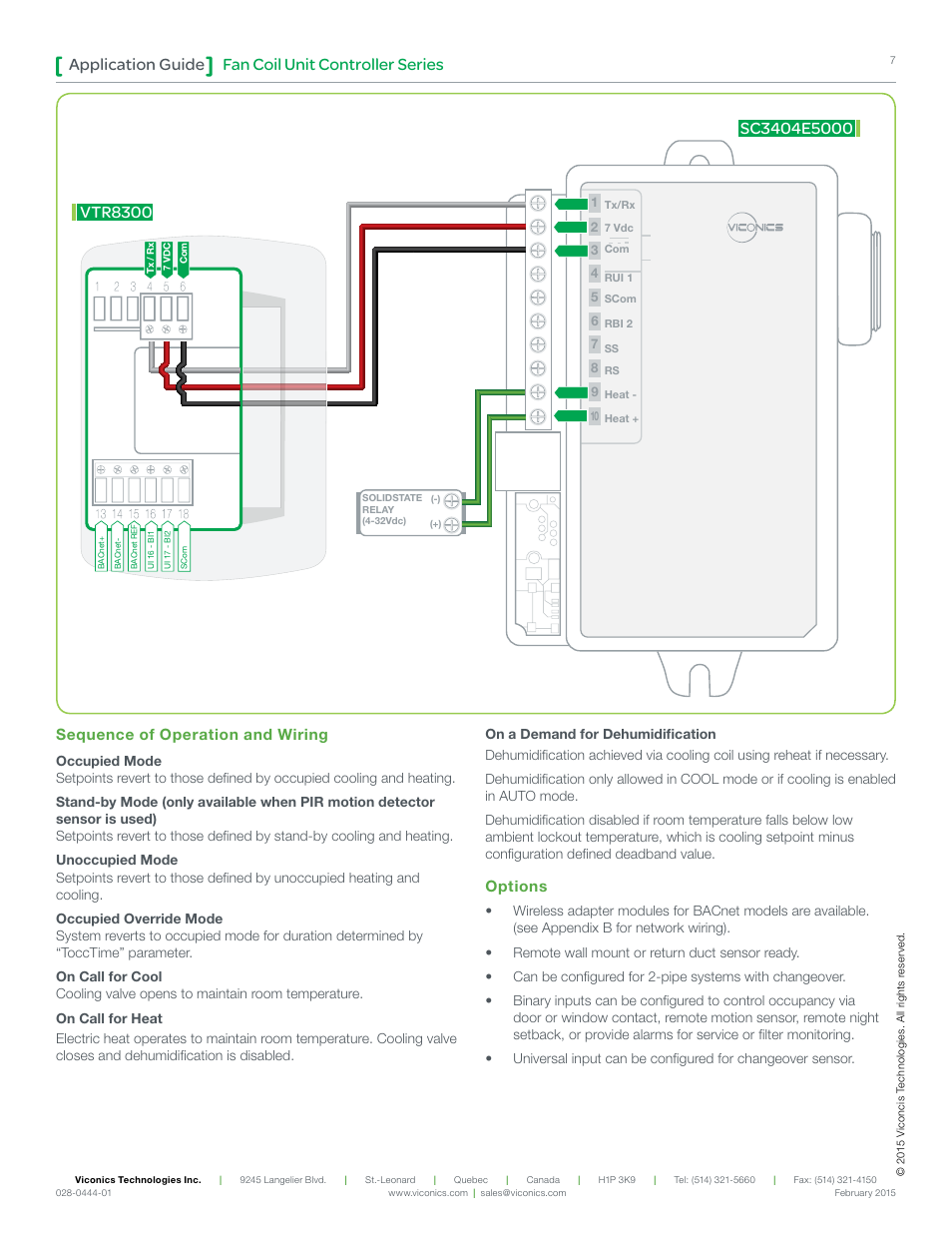 Fan coil unit controller series application guide, Sequence of operation and wiring, Options | Viconics VT8300 Low Voltage Application Guide User Manual | Page 7 / 64