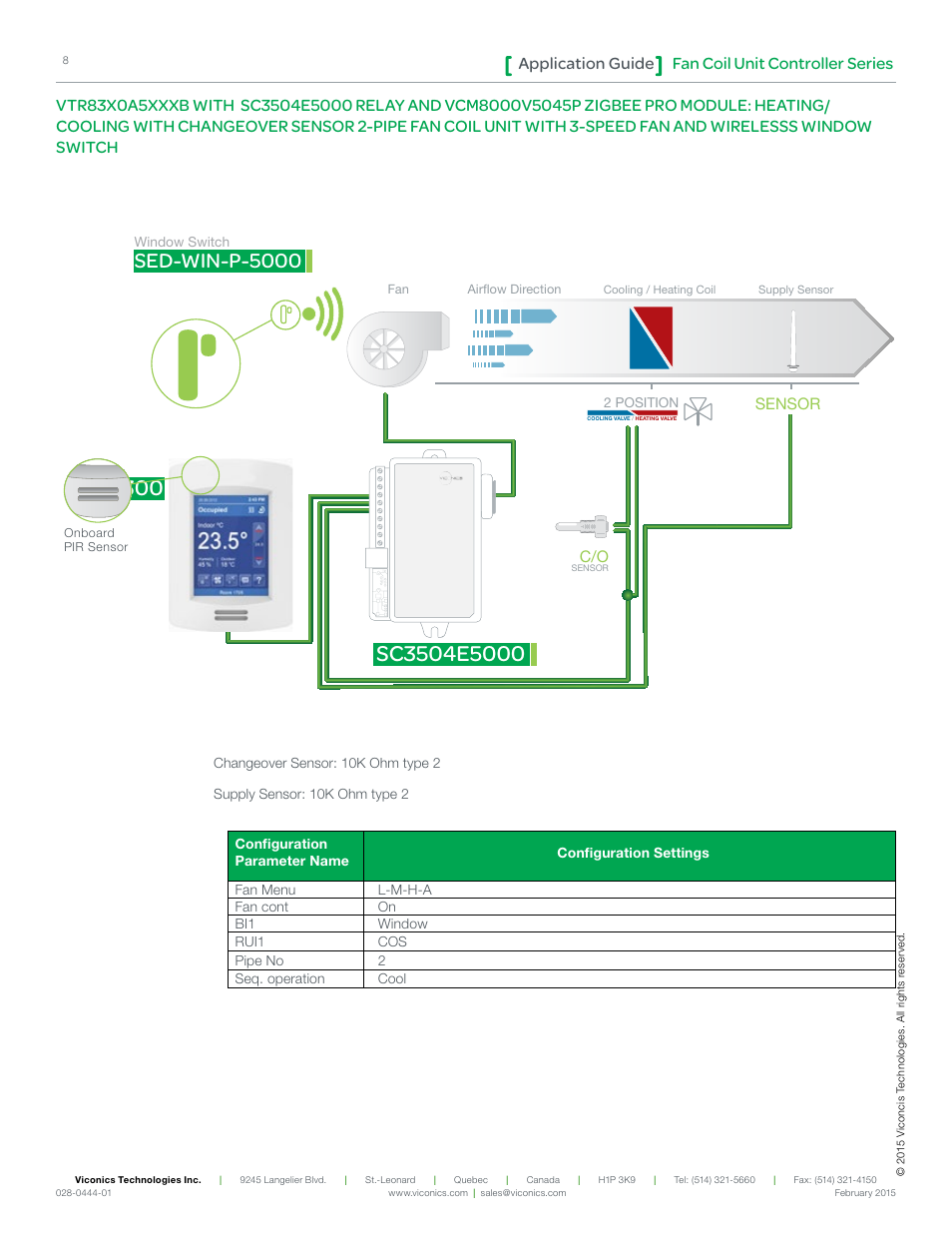 Vtr8300, Sed-win-p-5000, Fan coil unit controller series application guide | Sensor c/o | Viconics VT8300 Low Voltage Application Guide User Manual | Page 8 / 64