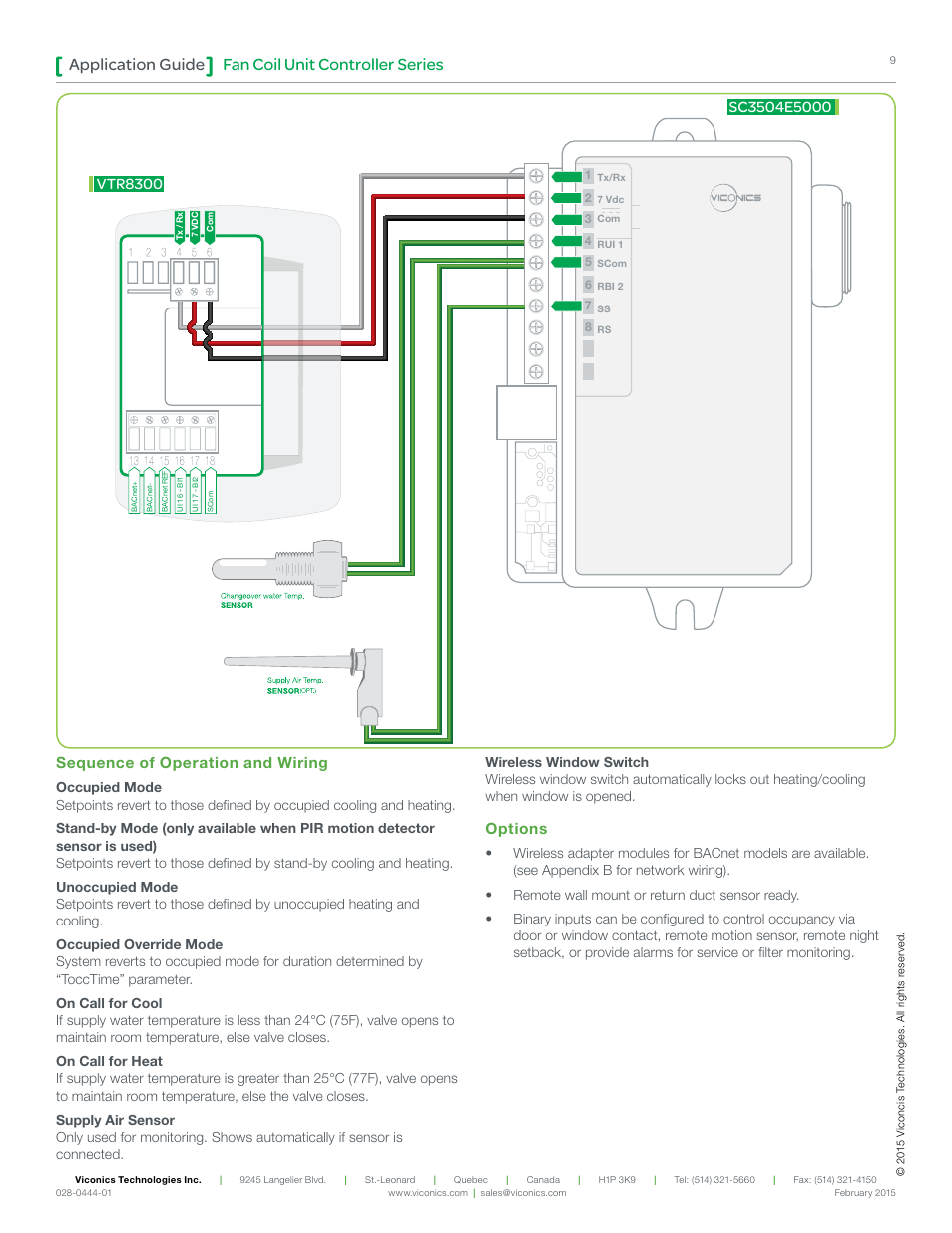 Fan coil unit controller series application guide, Sequence of operation and wiring, Options | Viconics VT8300 Low Voltage Application Guide User Manual | Page 9 / 64