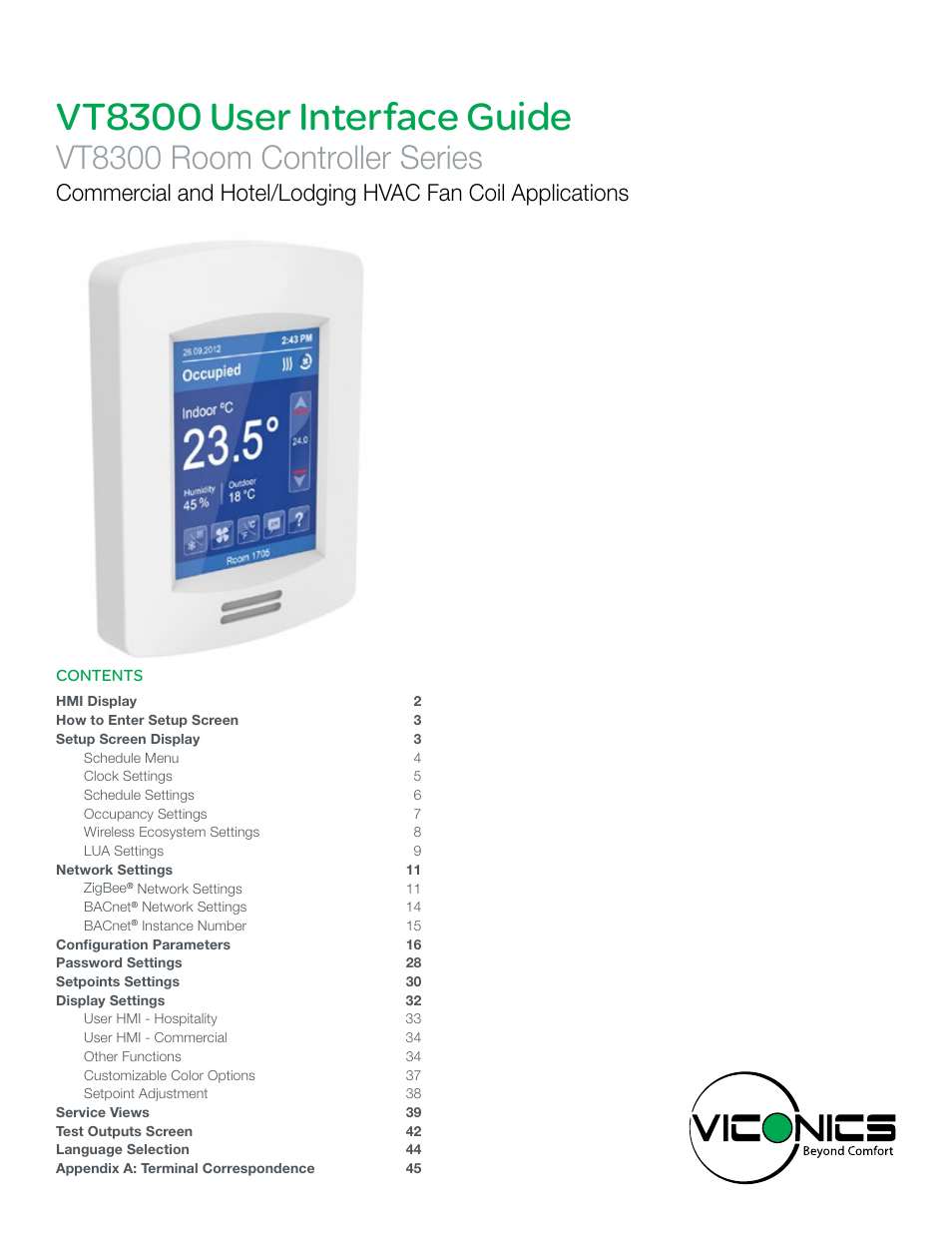 Viconics VT8300 Low Voltage User Interface Guide User Manual | 45 pages