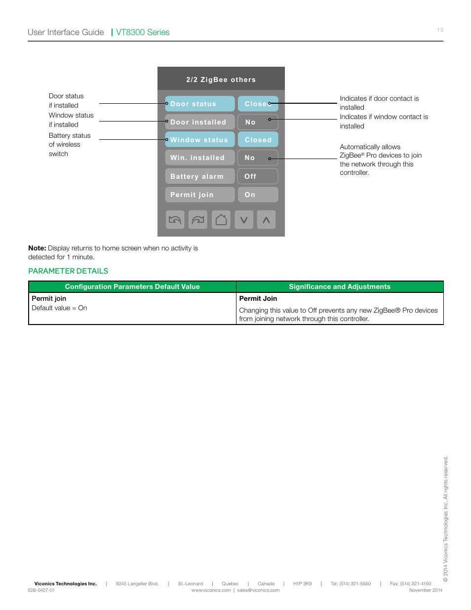 Vt8300 series user interface guide, Parameter details | Viconics VT8300 Low Voltage User Interface Guide User Manual | Page 13 / 45