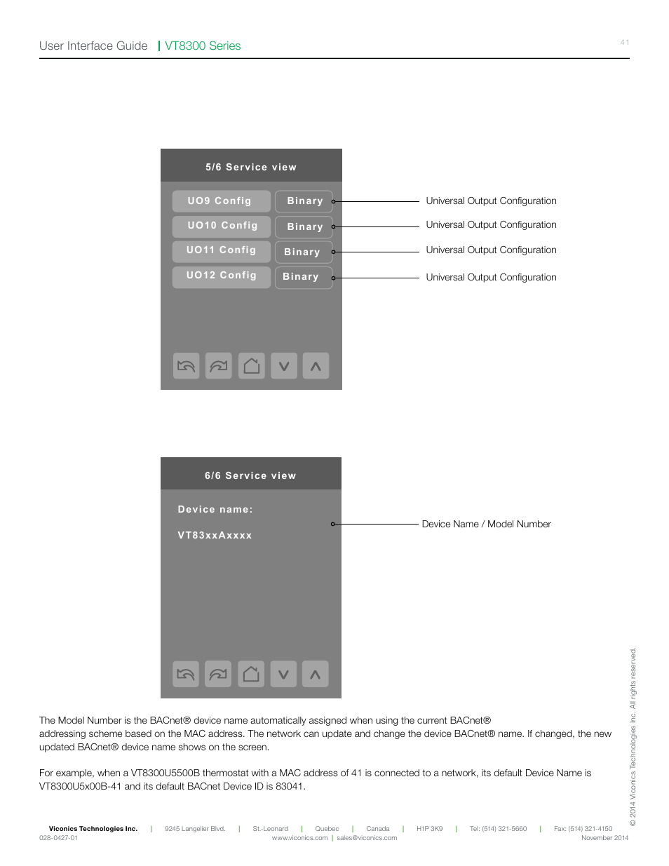 Vt8300 series user interface guide | Viconics VT8300 Low Voltage User Interface Guide User Manual | Page 41 / 45