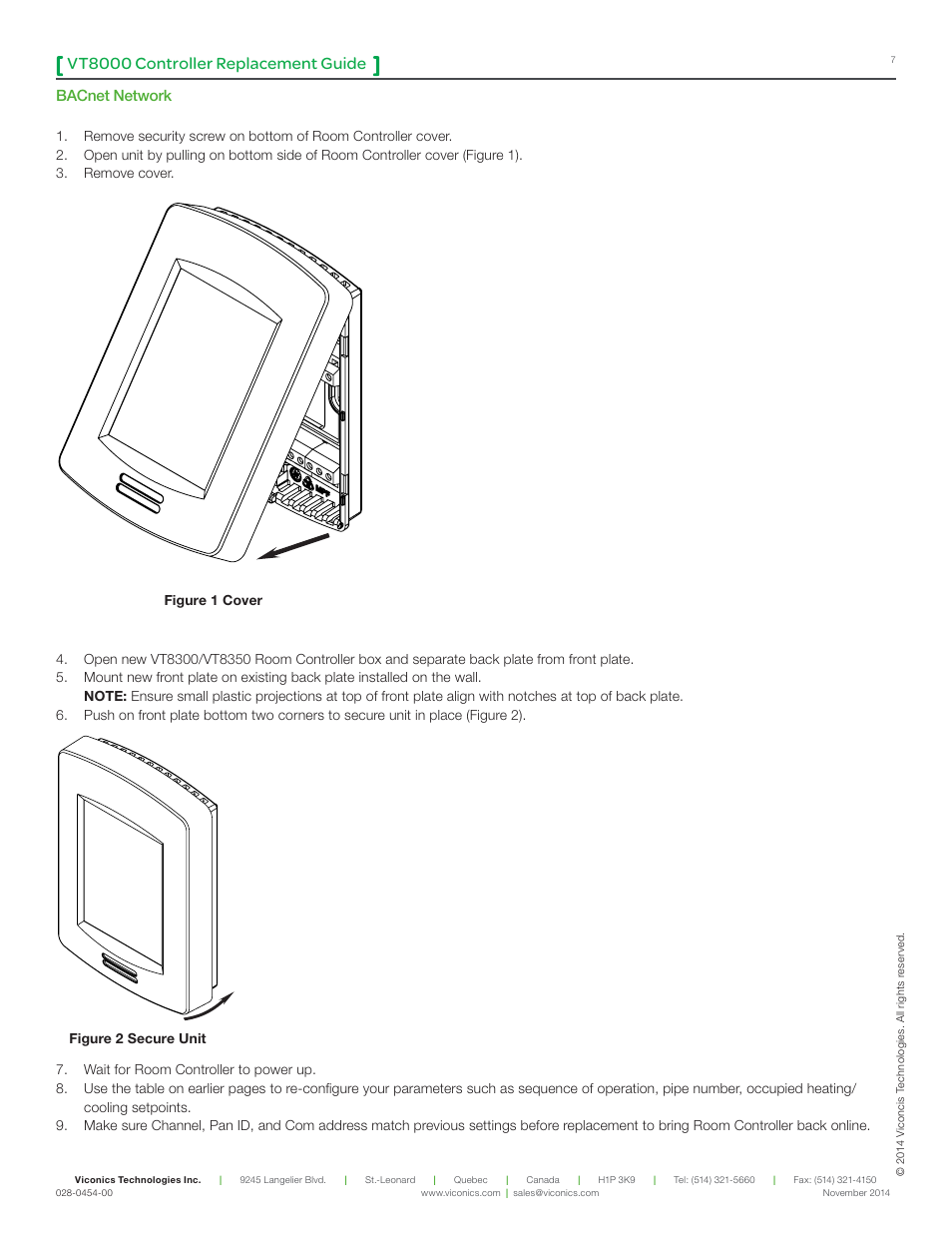Vt8000 controller replacement guide, Bacnet network | Viconics VT8000 Series Device Replacement Guide User Manual | Page 7 / 7
