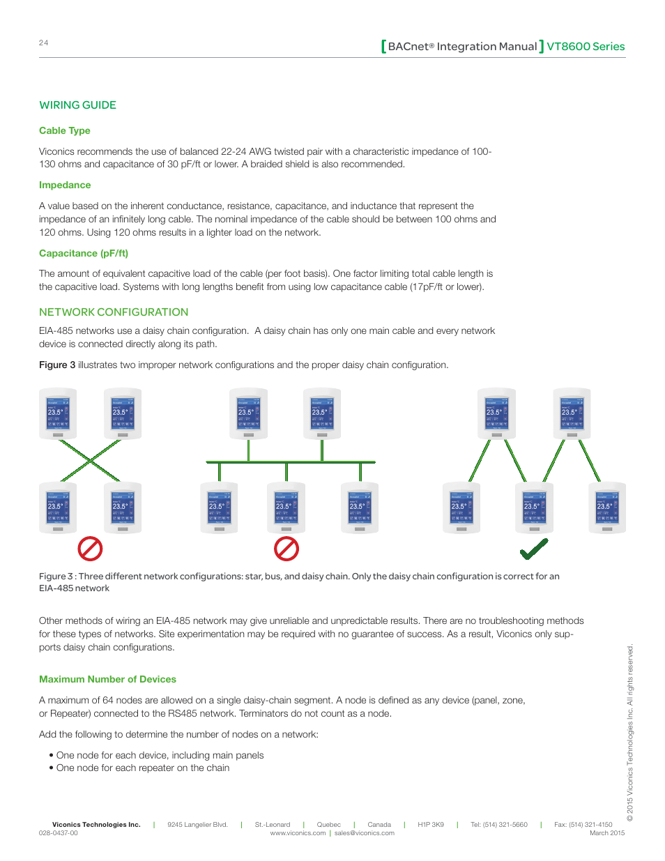 Vt8600 series bacnet, Integration manual, Wiring guide | Network configuration | Viconics VT8600 Series BACnet Integration Guide User Manual | Page 24 / 41