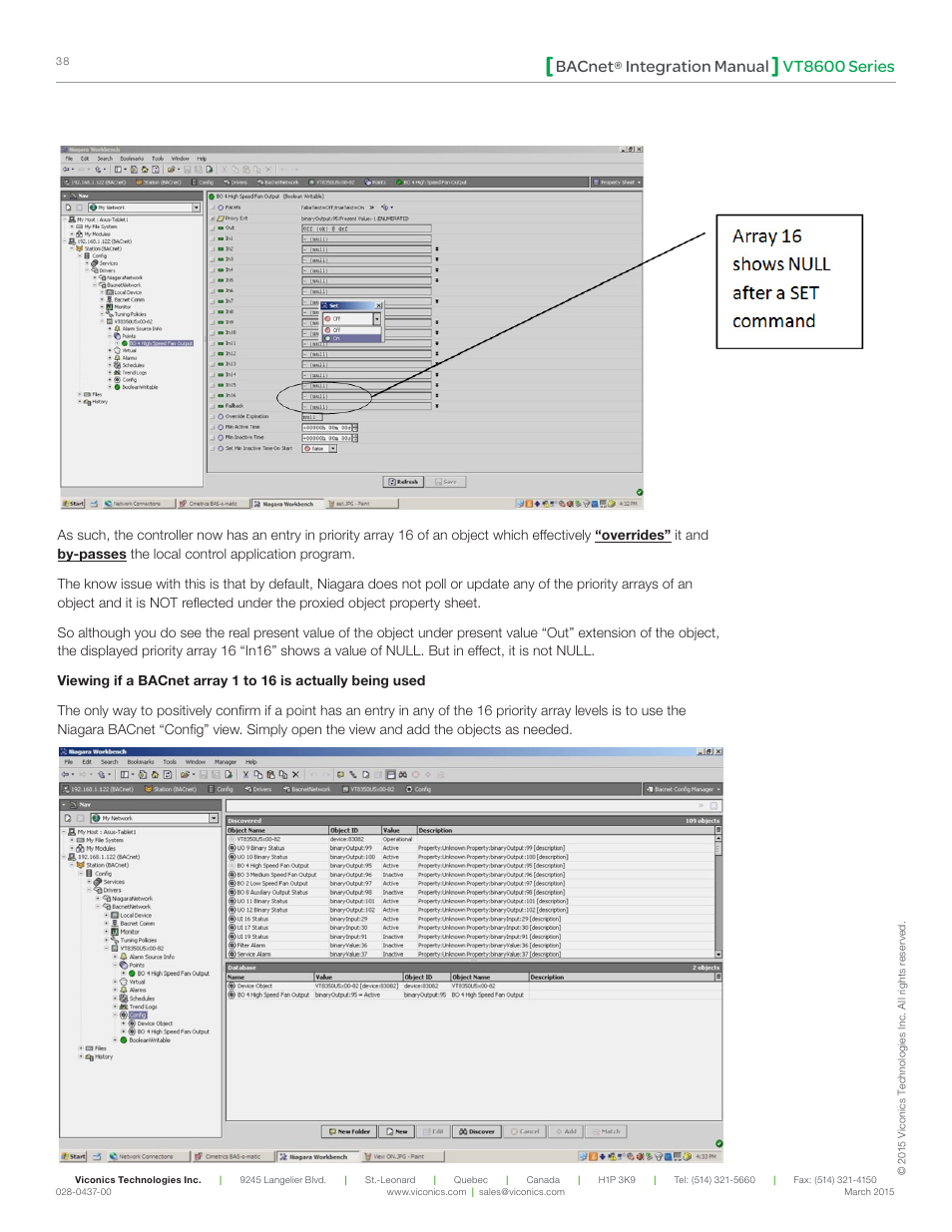 Vt8600 series bacnet, Integration manual | Viconics VT8600 Series BACnet Integration Guide User Manual | Page 38 / 41