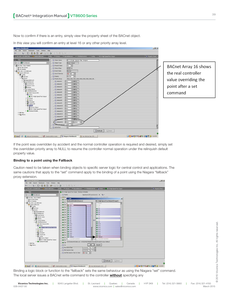 Vt8600 series bacnet, Integration manual | Viconics VT8600 Series BACnet Integration Guide User Manual | Page 39 / 41