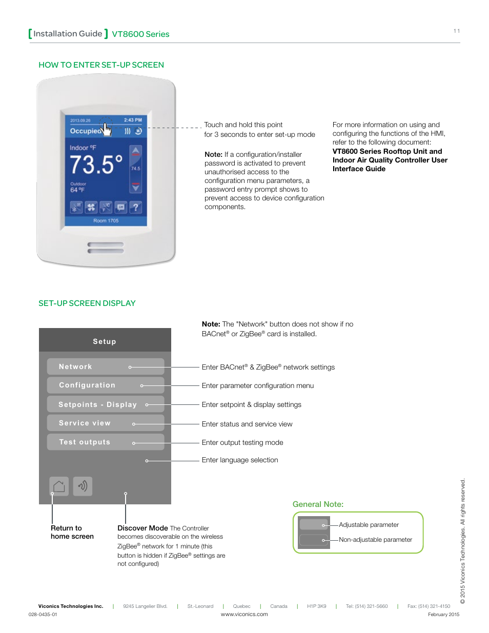 Vt8600 series installation guide, How to enter set-up screen, Set-up screen display | Viconics VT8600 Installation Guide User Manual | Page 11 / 12