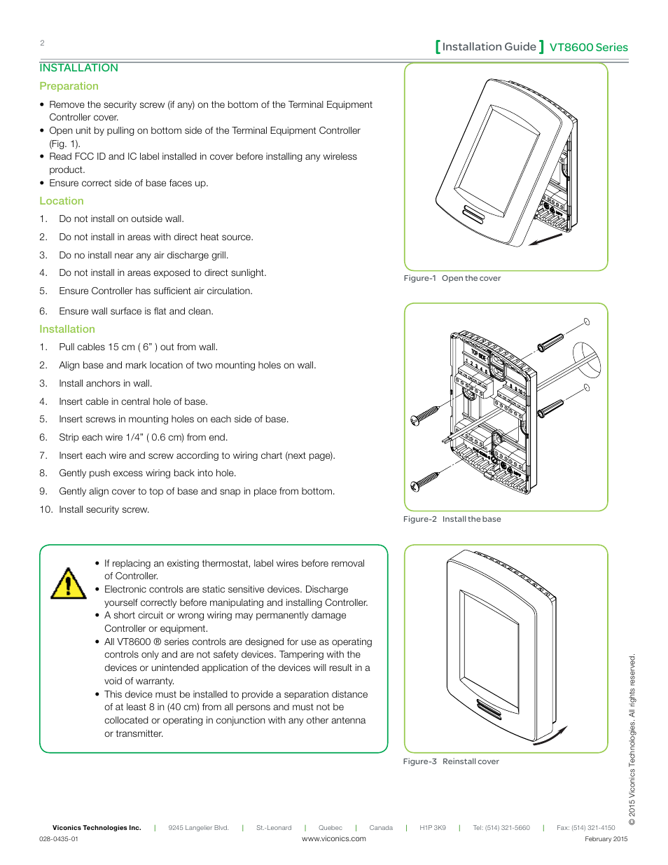 Vt8600 series installation guide, Installation | Viconics VT8600 Installation Guide User Manual | Page 2 / 12