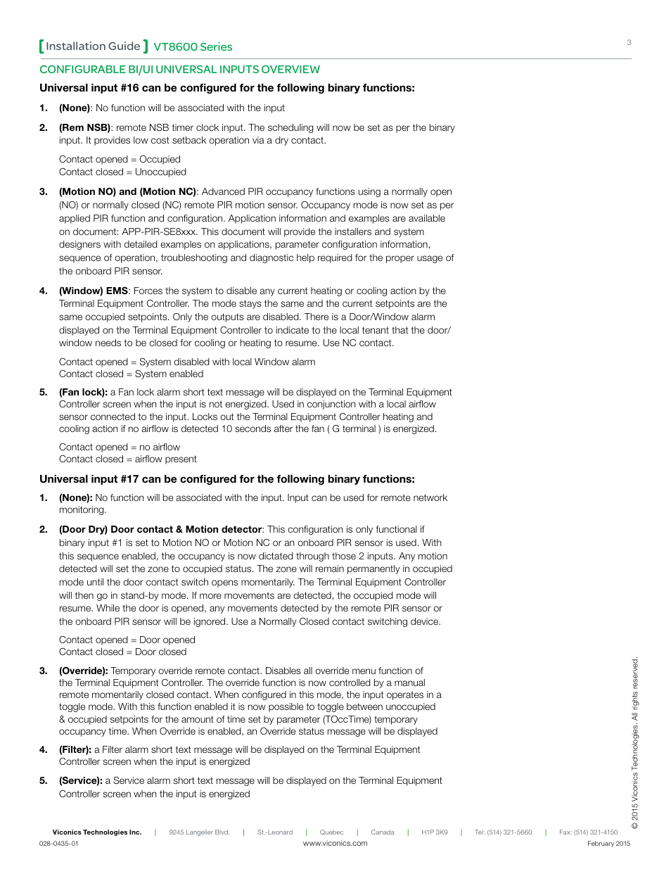 Vt8600 series installation guide, Configurable bi/ui universal inputs overview | Viconics VT8600 Installation Guide User Manual | Page 3 / 12