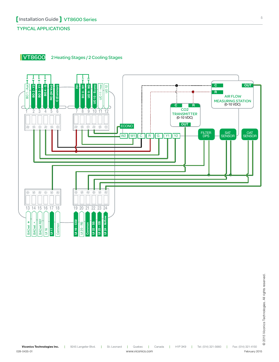 Vt8600, Vt8600 series installation guide, Typical applications | 2 heating stages / 2 cooling stages | Viconics VT8600 Installation Guide User Manual | Page 5 / 12