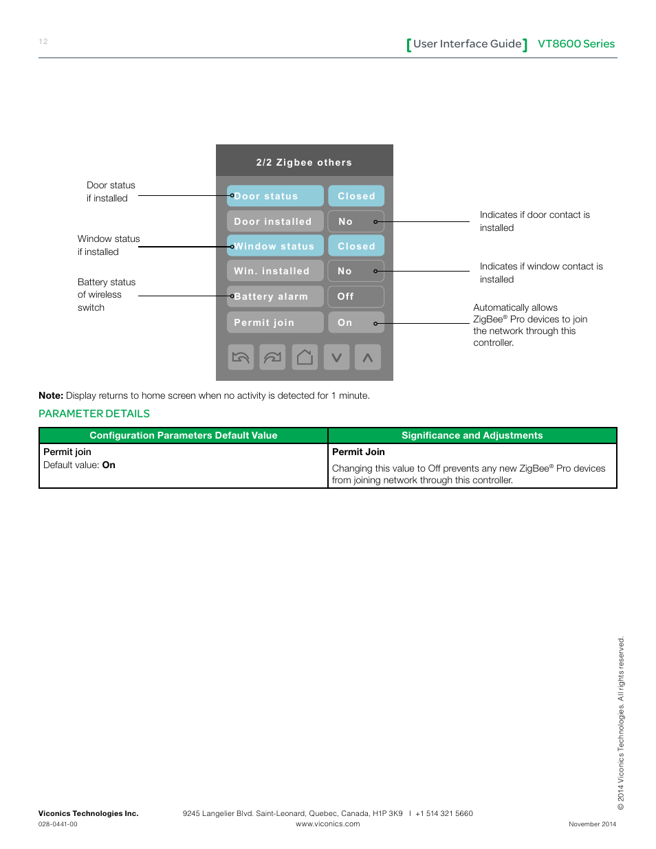 Vt8600 series user interface guide, Parameter details | Viconics VT8600 User Interface Guide User Manual | Page 12 / 47
