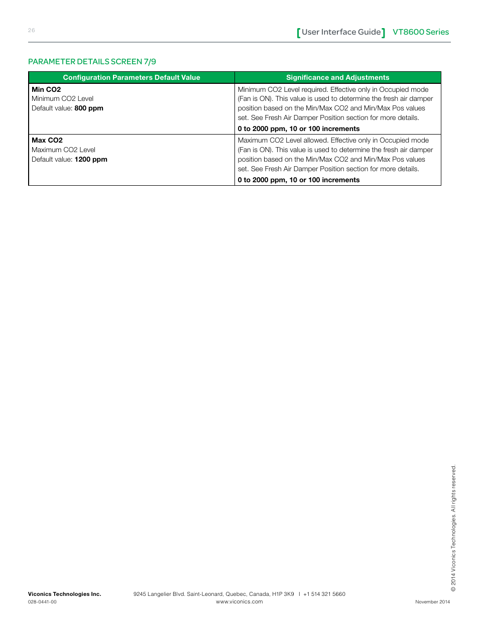 Vt8600 series user interface guide, Parameter details screen 7/9 | Viconics VT8600 User Interface Guide User Manual | Page 26 / 47