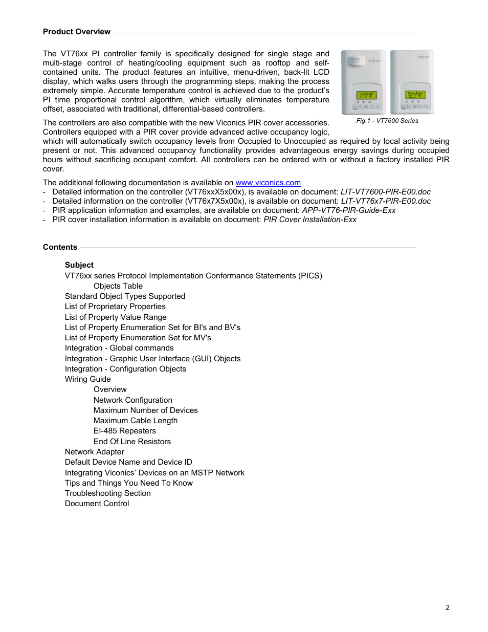 Viconics VT7600F Integration Guide BACnet User Manual | Page 2 / 29