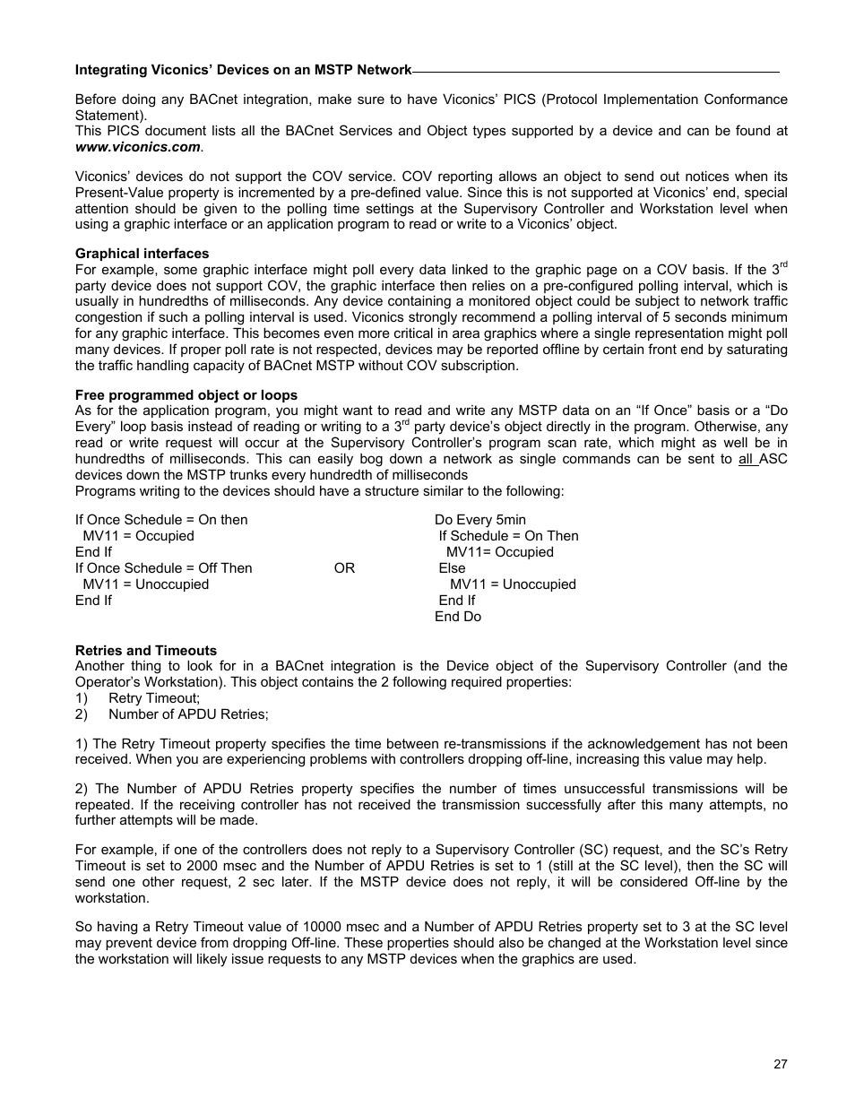 Viconics VT7600F Integration Guide BACnet User Manual | Page 27 / 29