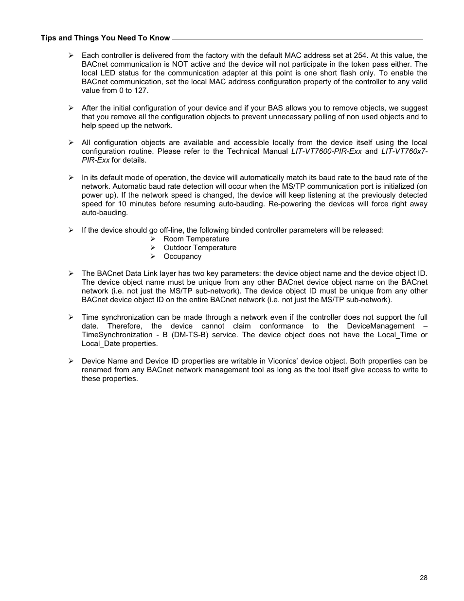 Viconics VT7600F Integration Guide BACnet User Manual | Page 28 / 29