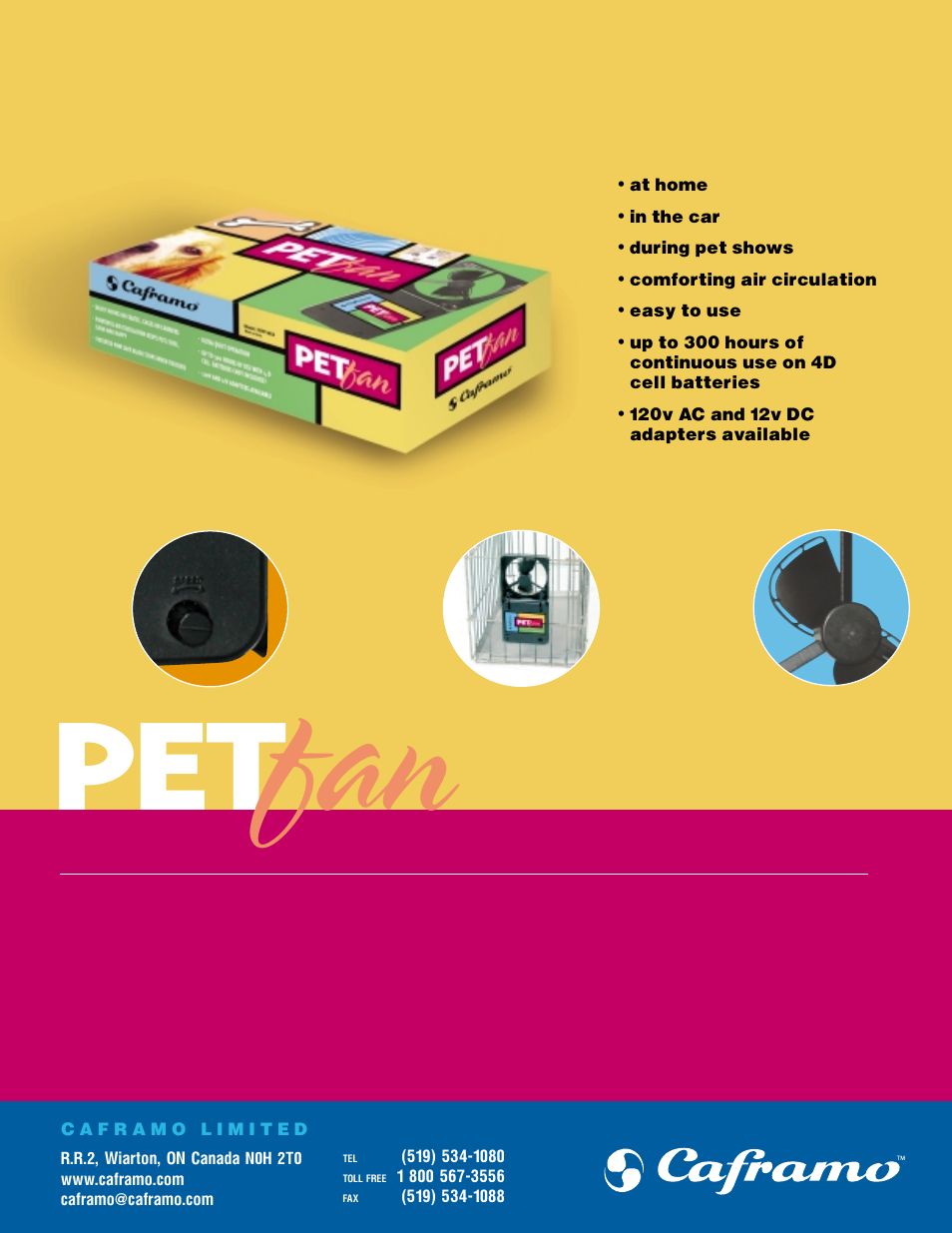 Keep your pet cool, calm and happy | Caframo PET fan User Manual | Page 2 / 2