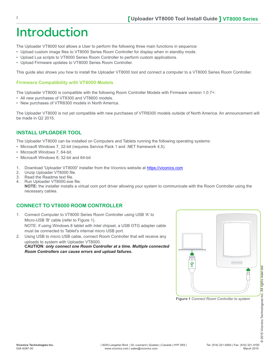 Introduction, Install uploader tool, Connect to vt8000 room controller | Viconics VT8000 Series Uploader Tool User Manual | Page 2 / 5