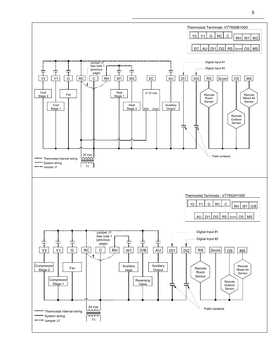 5 detailed wiring diagrams for selected models | Viconics VT7600 Installation Guide (First Release 1000 Series) User Manual | Page 5 / 24