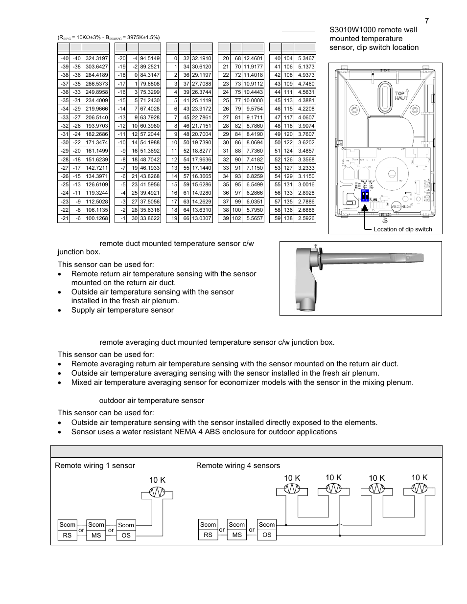 10 k, Remote wiring 1 sensor remote wiring 4 sensors | Viconics VT7600 Installation Guide (First Release 1000 Series) User Manual | Page 7 / 24