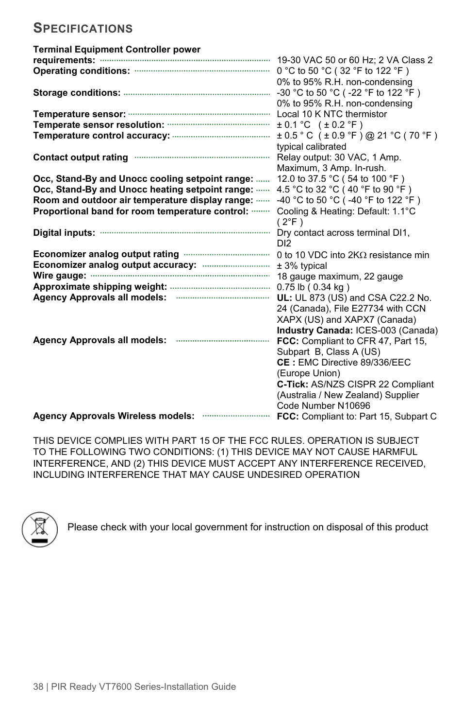 Viconics VT7600 Installation Guide (Current Release 5000 Series PIR Ready) User Manual | Page 38 / 39