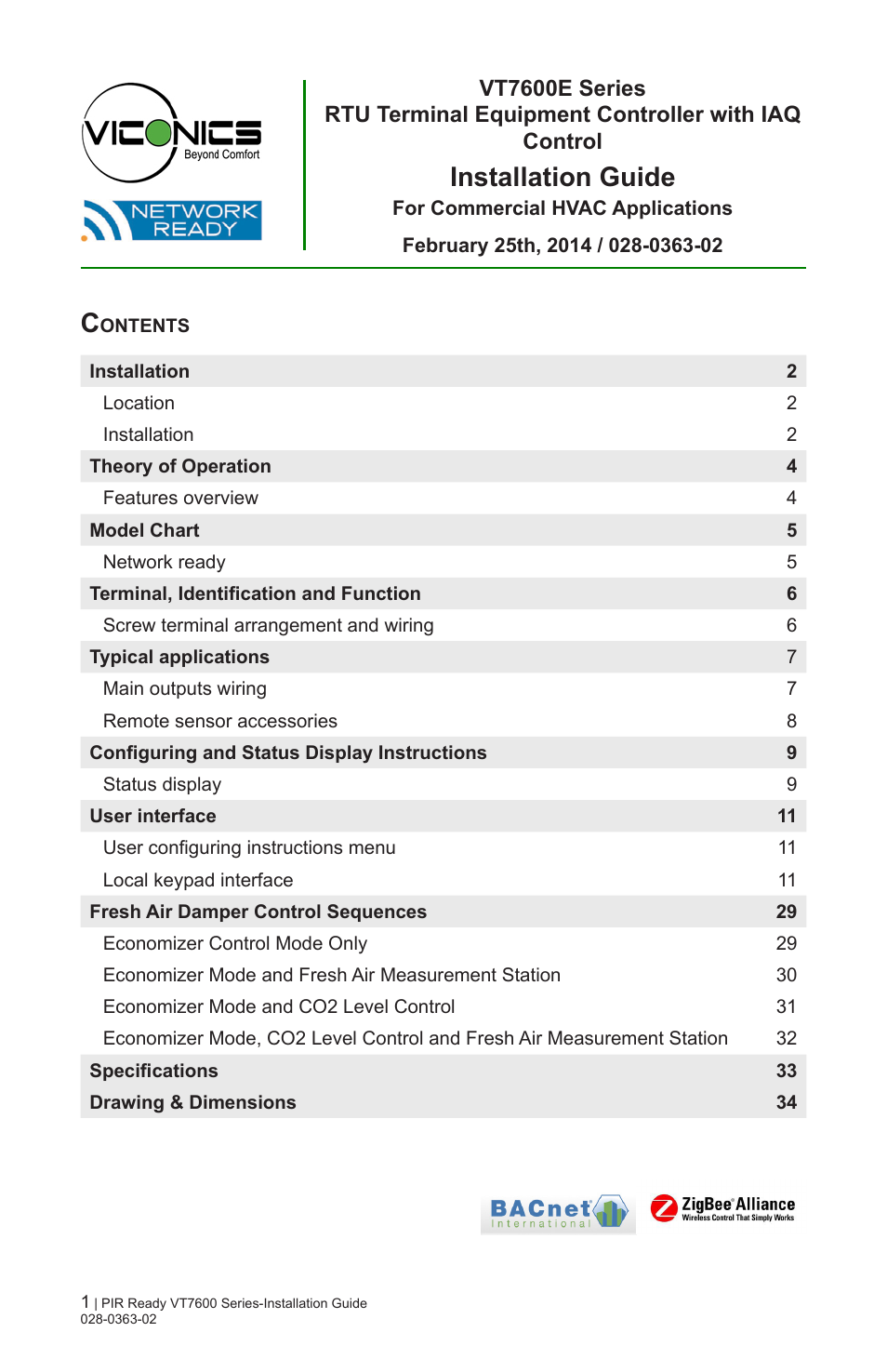 Viconics VT7606E Installation Manual User Manual | 34 pages
