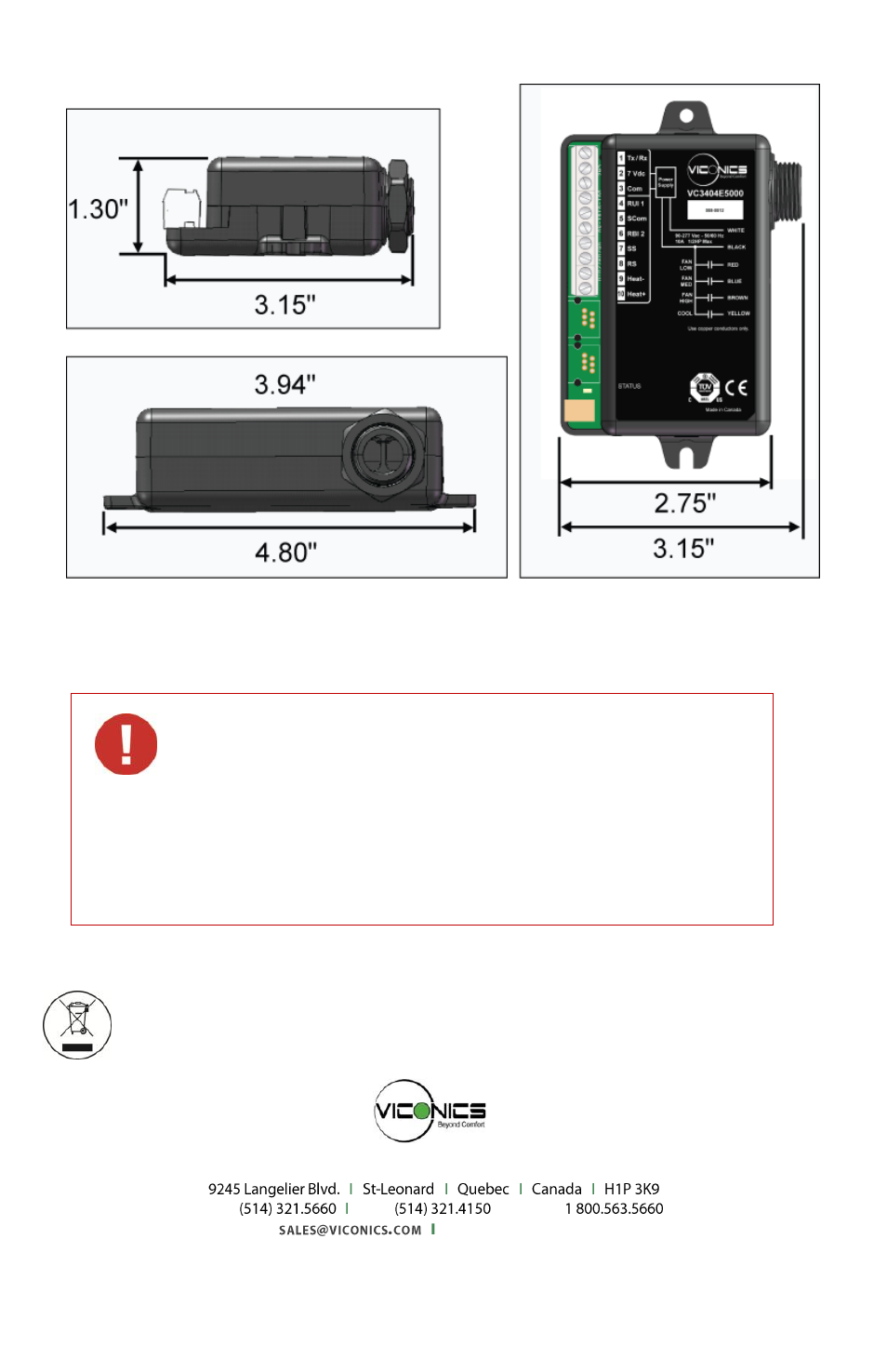 Dimensions | Viconics VC3000 Installation Manual User Manual | Page 10 / 10
