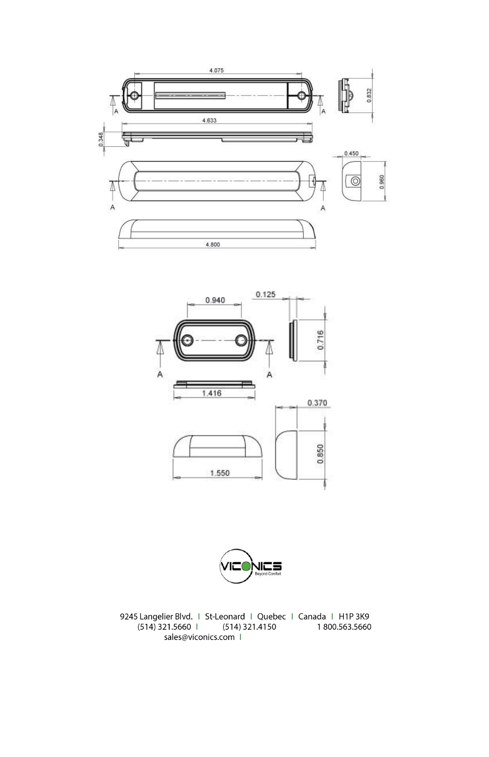 Drawing & dimensions | Viconics VWA5000 (Classic ZigBee) Installation Guide User Manual | Page 16 / 18