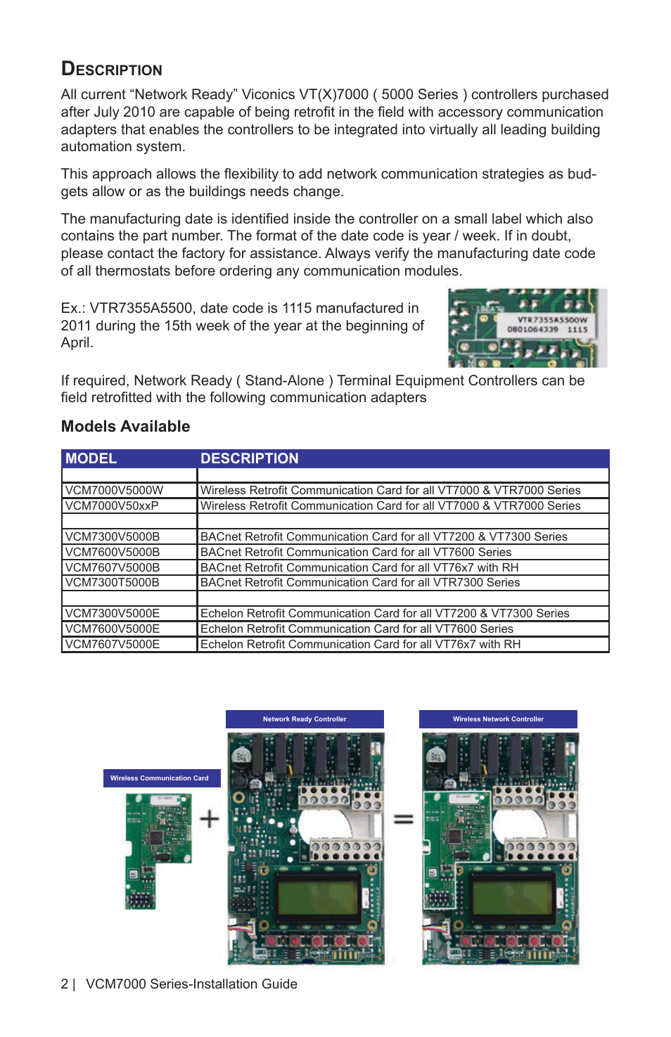 Models available | Viconics VCM7000 Installation Guide User Manual | Page 2 / 4