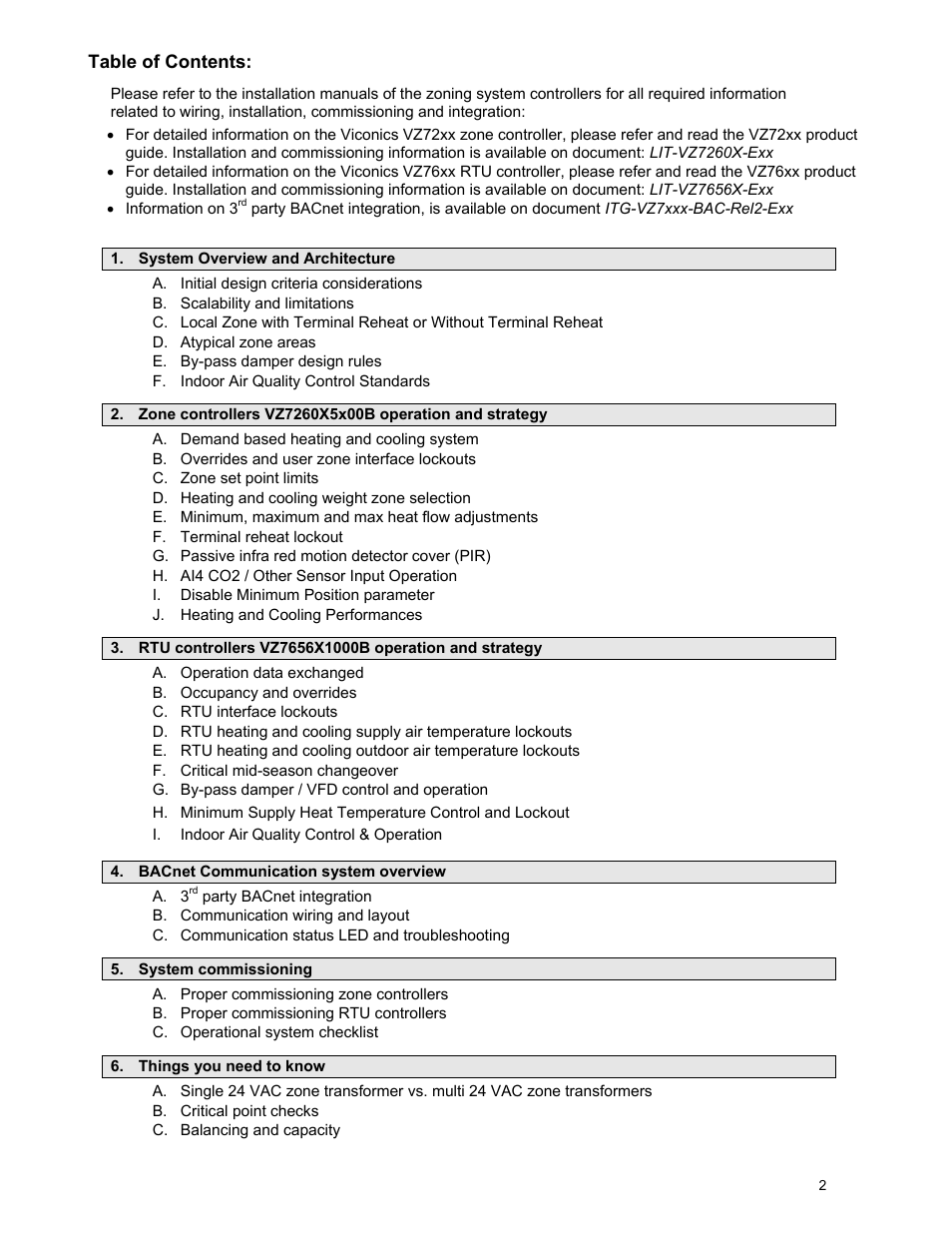 Viconics VBZS Application Guide User Manual | Page 2 / 36