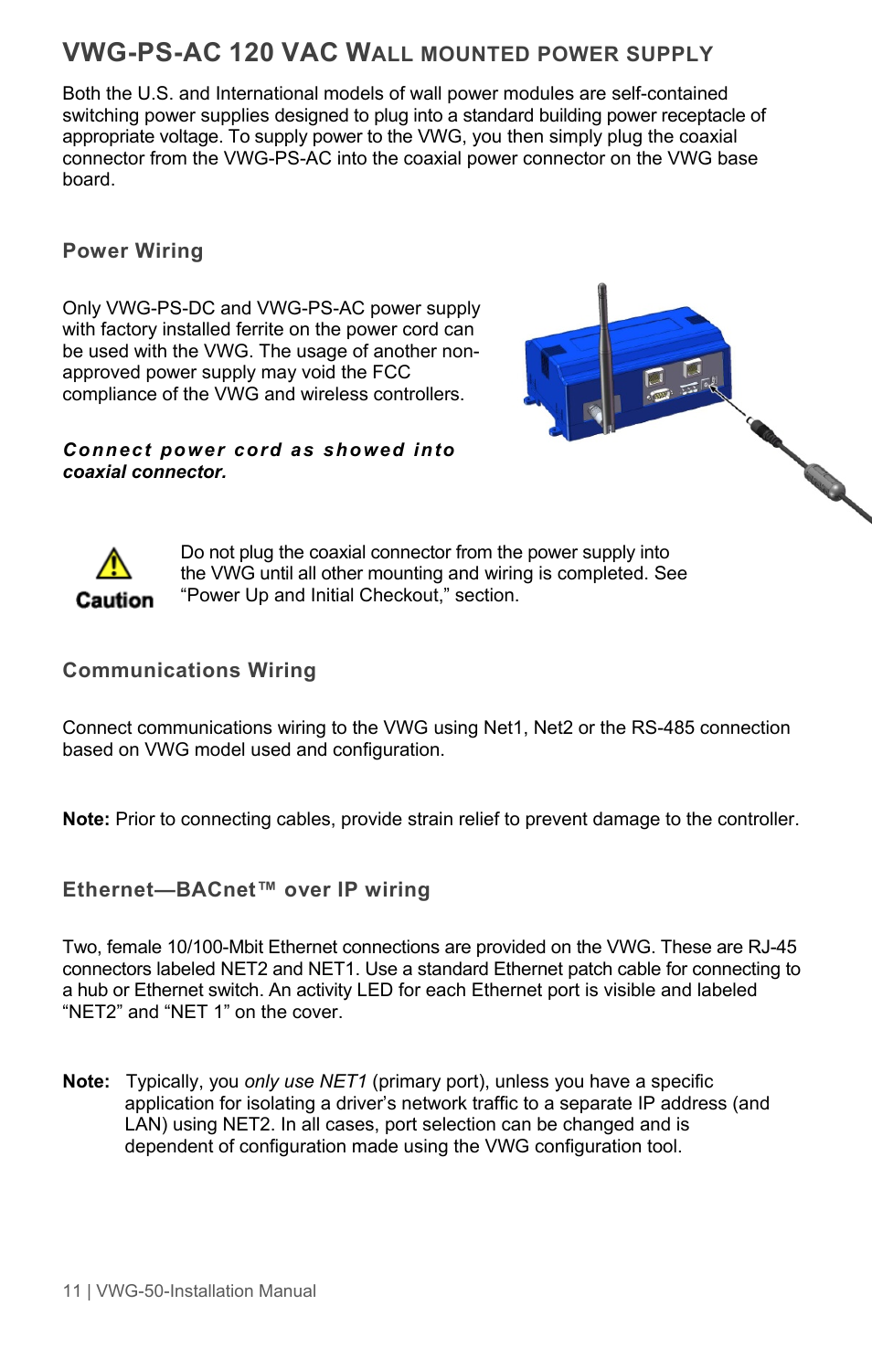 Vwg-ps-ac | Viconics VWG-50 (Classic ZigBee) Installation Guide User Manual | Page 11 / 20