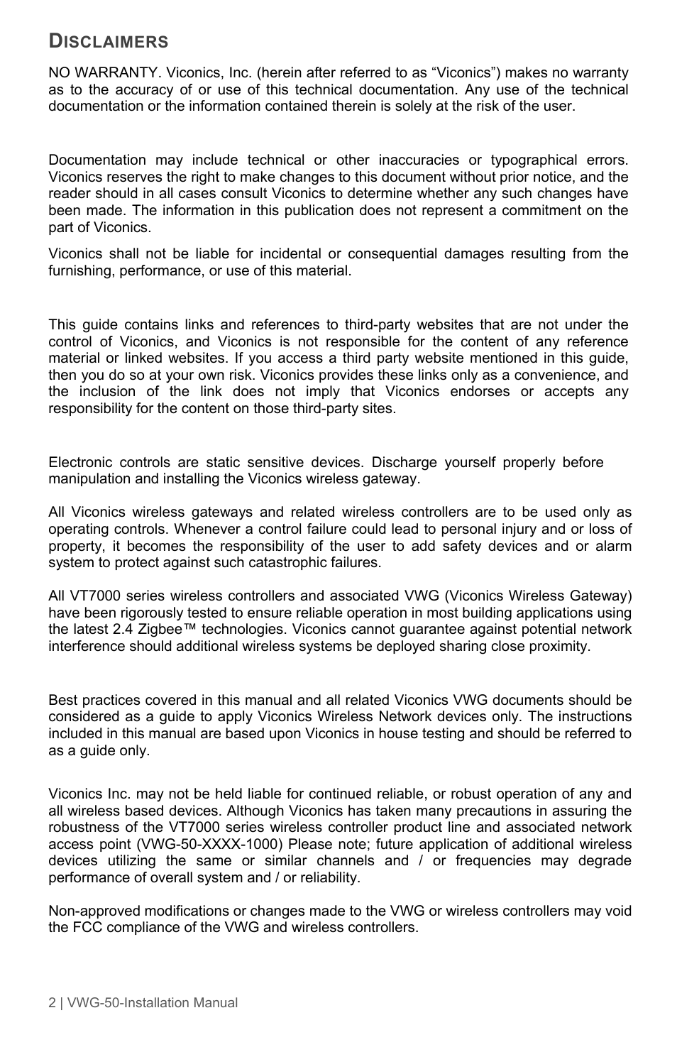 Viconics VWG-50 (Classic ZigBee) Installation Guide User Manual | Page 2 / 20