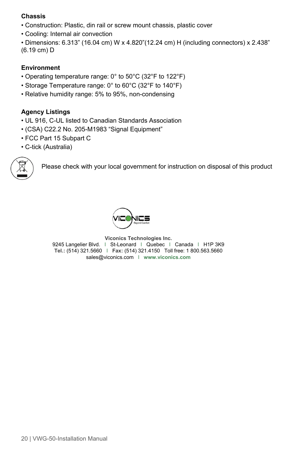 Viconics VWG-50 (Classic ZigBee) Installation Guide User Manual | Page 20 / 20