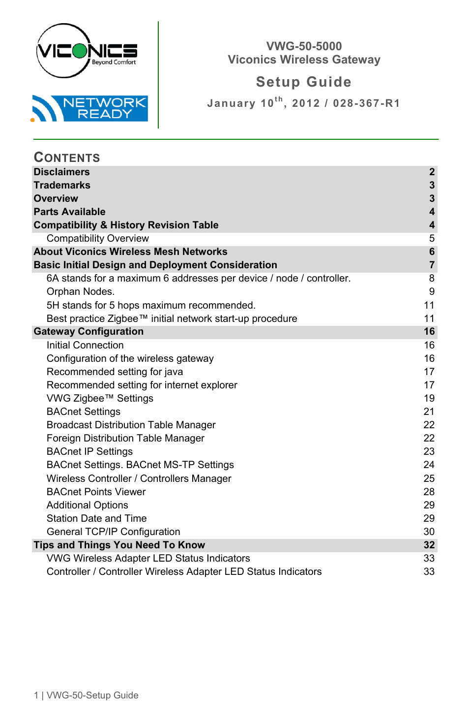 Viconics VWG-50 (Classic ZigBee) Design Consideration and Setup Guide User Manual | 33 pages