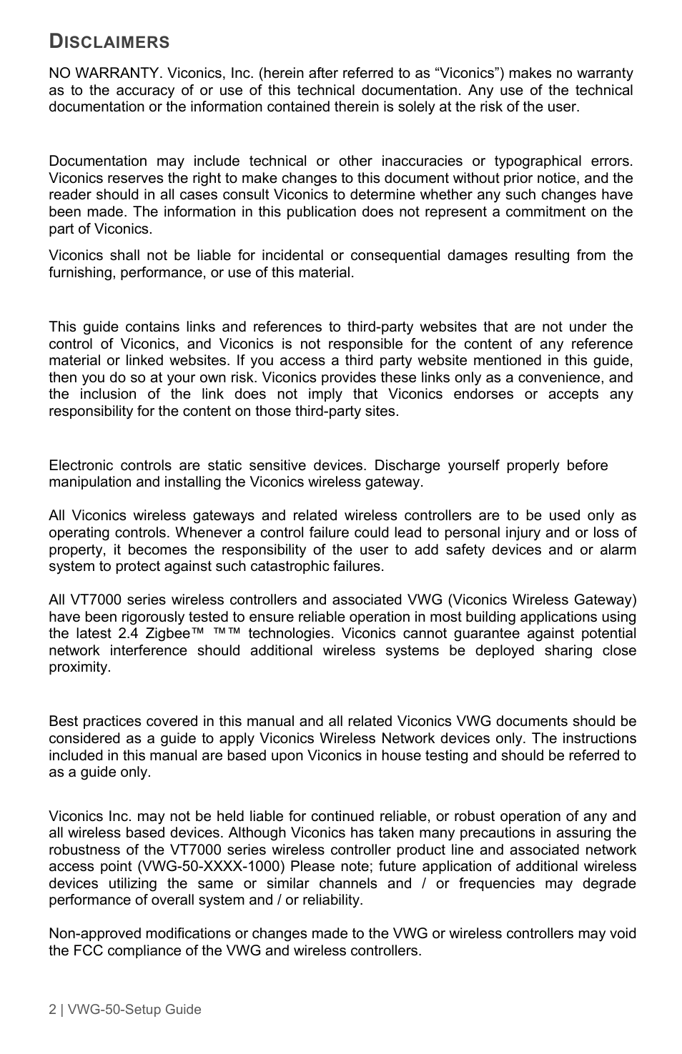 Viconics VWG-50 (Classic ZigBee) Design Consideration and Setup Guide User Manual | Page 2 / 33