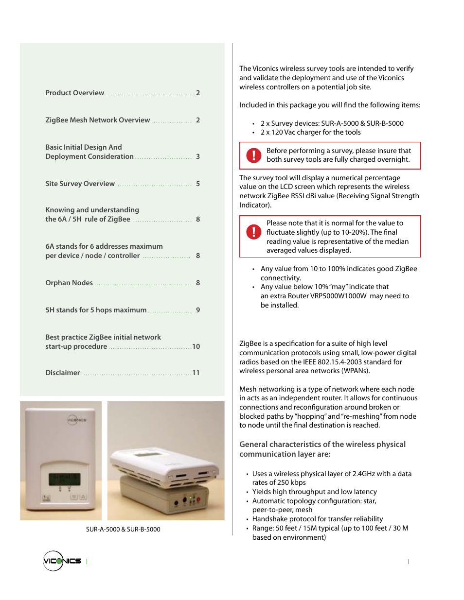 Index, Product overview, Zigbee mesh network overview | Viconics VST5000 (Classic ZigBee) User Guide User Manual | Page 2 / 12
