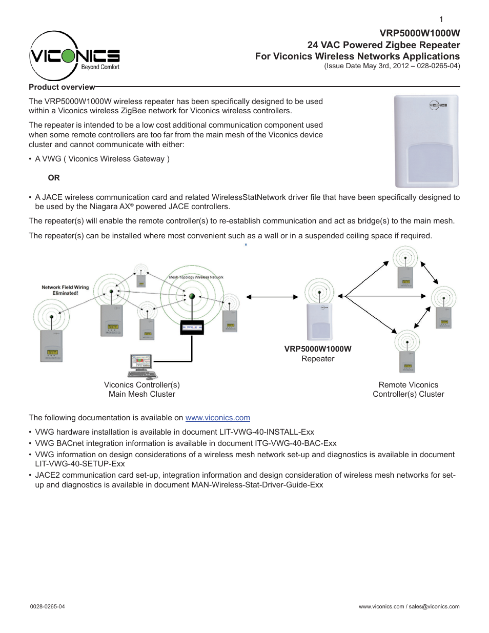 Viconics VRP5000 (Classic ZigBee) Installation Manual User Manual | 7 pages