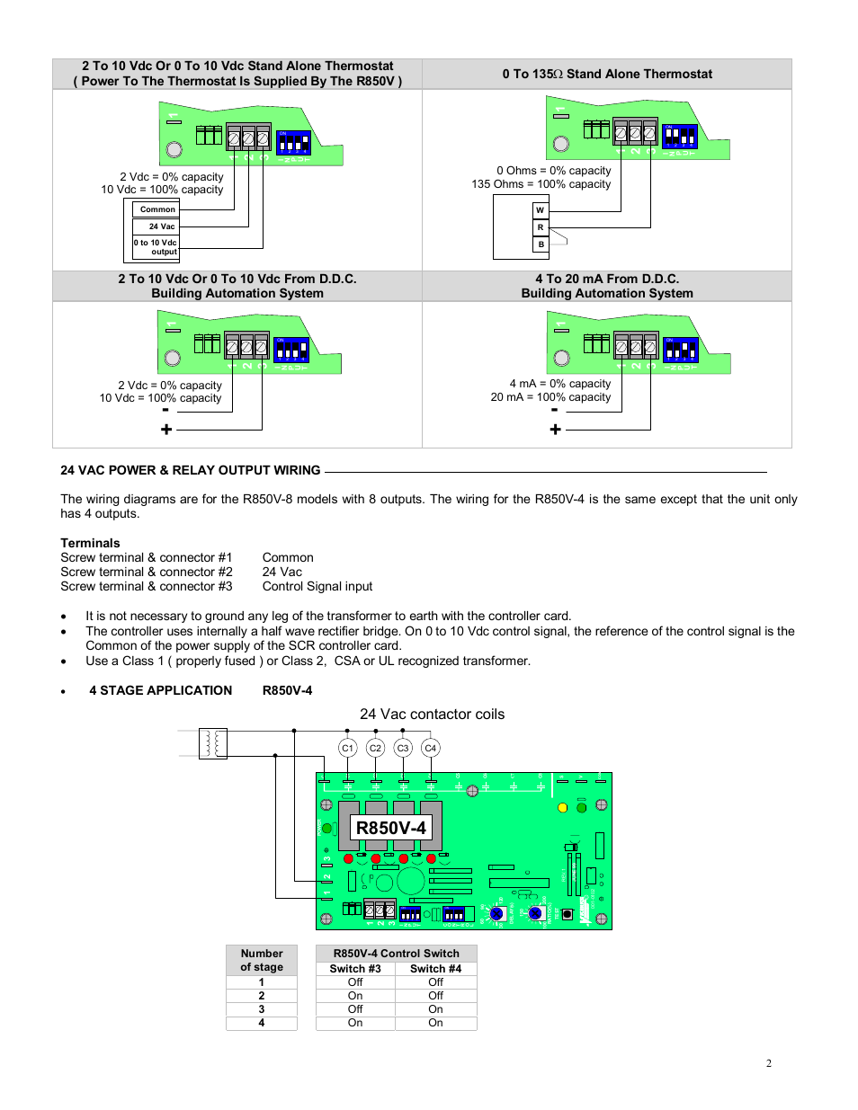 R850v-4, 24 vac contactor coils | Viconics R850 Installation Guide User Manual | Page 2 / 6