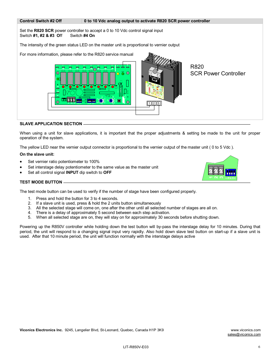 R820 scr power controller, Set vernier ratio potentiometer to 100 | Viconics R850 Installation Guide User Manual | Page 6 / 6